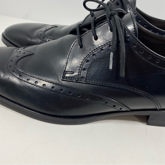 Bruno Magli Mens 9.5 M Cortez Leather Wingtip Oxfords Dress Shoes Black Lace - Picture 4 of 8